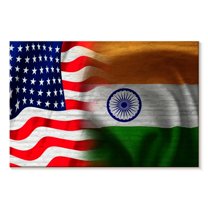 Elephant Stock India And Usa Flag Wall Art - Horizontal Canvas Wall Art - Living Room Wall Decor - Flags Canvas - Blue And Red Decor - 24" x 16"