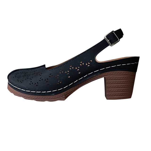 QTOCIO Sandales d'Été pour Femmes, Sandales Décontractées pour Femmes, Mode Féminine Décontractée Printemps Nouveau Style Couleur Unie Bout Rond Creux Talons Hauts
