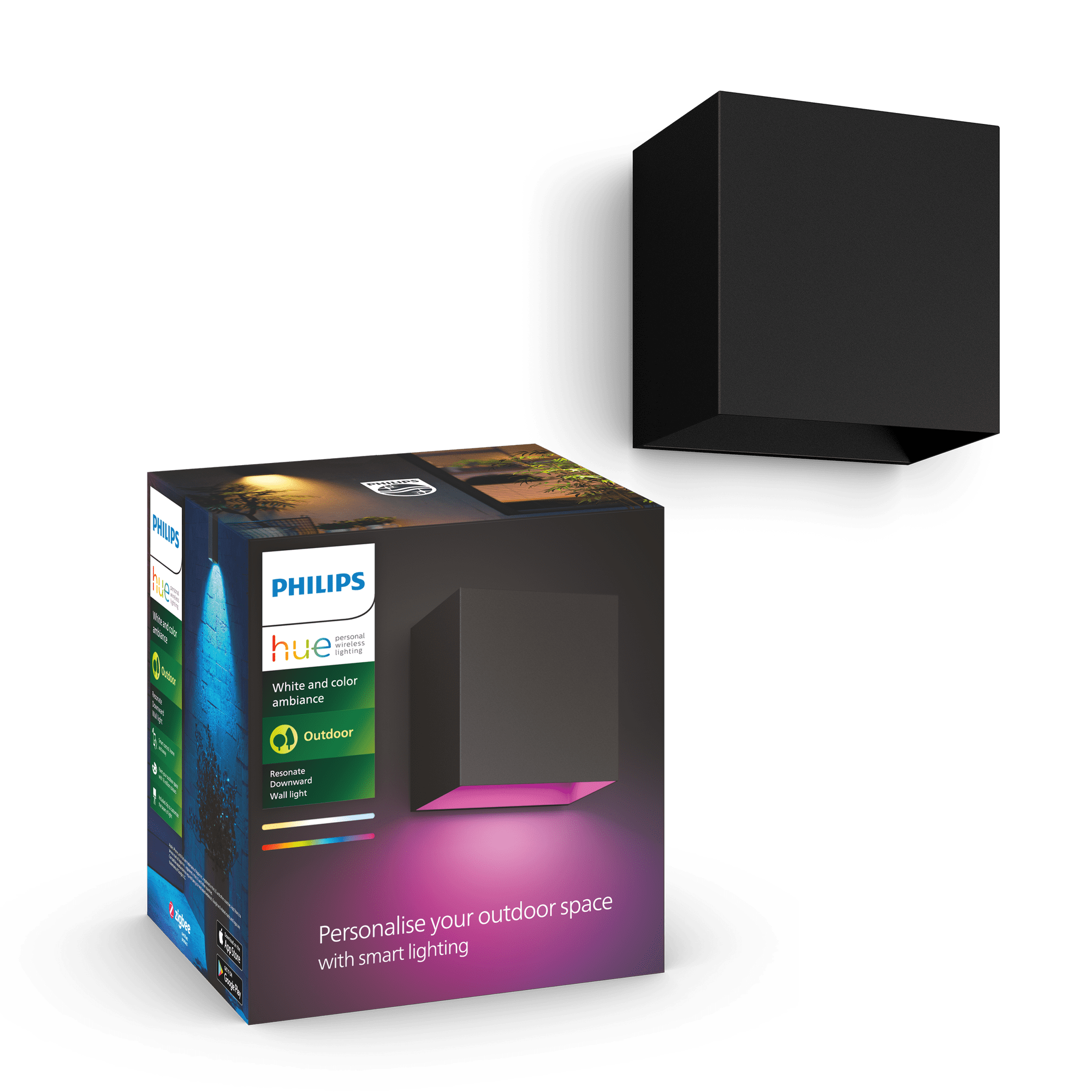 Philips White and Color Ambiance Resonate Wall Lantern, Black