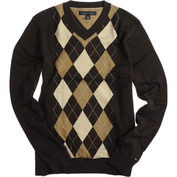 Suéter de punto con cuello en V Tommy Hilfiger Eby Argyle para hombre marrón extragrande