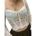 thumbnail image 3 of Gureui Women's Hollow Out Crop Tops, Long Bell Sleeve Backless Sweetheart Neck Solid Color See-through Slim Fit Cropped Crochet T-Shirts, 3 of 9