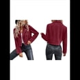 thumbnail image 3 of Chaqueta Blazer de Ante y Piel Sintética de Larga con Cremallera Corta para Mujer, Moda de Otoño. Vino Tinto L, 3 of 7