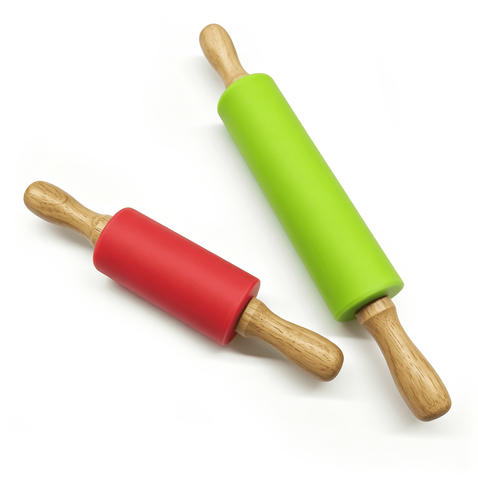 2 Pack Silicone Rolling Pin for Baking, 12/9 In Non Stick Surface Dough Roller with Wooden Handle, Rolling Pins for Baking Pizza, Pies, Pastry and Cookies,(Green/Red)