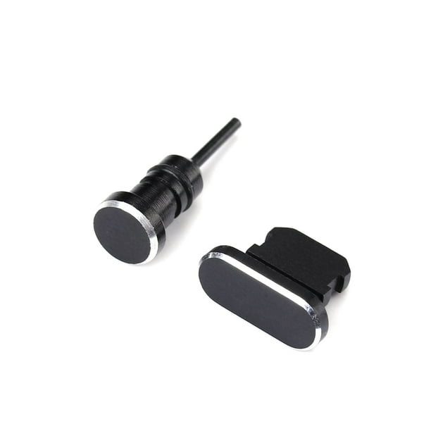 Sidaley Puerto de carga de metal 3.5mm Auricular Jack Reemplazo de tapón antipolvo USB para XS 8 7 7 6 6S Plus Mini Tapón antipolvo Cables de audio/vídeo negro