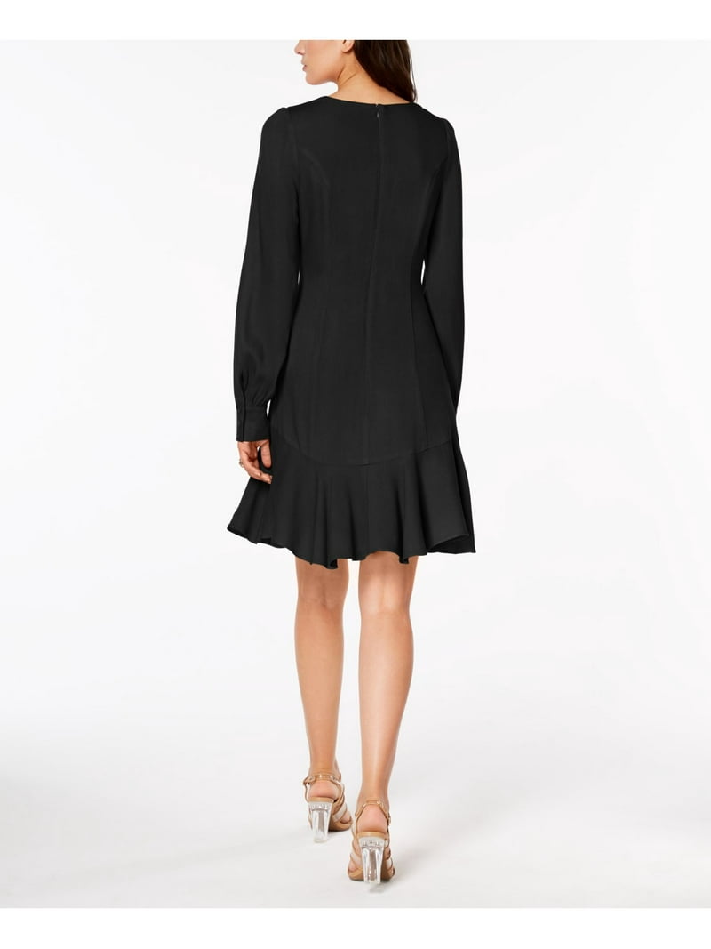 black long sleeve dress fit and flare short Cotton Poplin Flare Balloon Sleeves Short Dress 58" / Petite (5'1" and below) dress it up or down for a versatile and chic look. long sleeve black dress fit