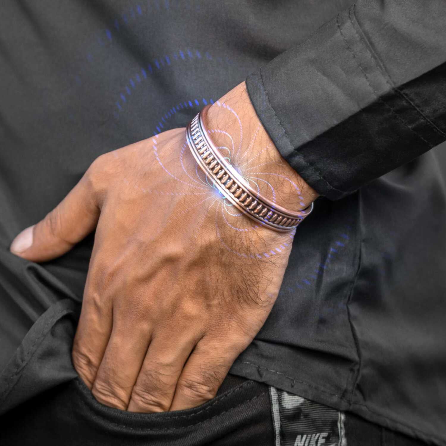 Stamped Native Magnetic Copper Bracelet Cuff for Men