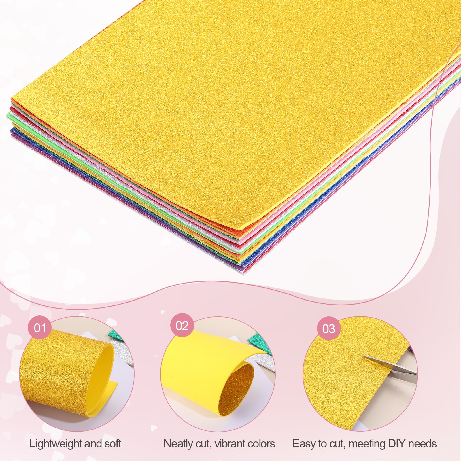 15 Sheets Light Blue Shiny Foam Sheets, 8 Inch x 12 Inch Sparkle EVA Foam Handicraft Sheets EVA Paper for Art Crafts Projects, Scrapbook Gift DIY Card Party Decoration