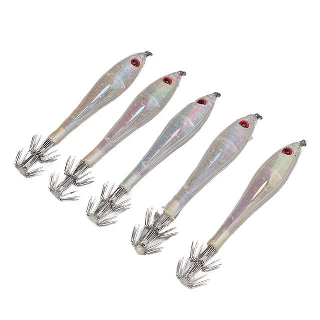 Cebo de Pesca Duro de Calamar de Simulación de 5 Piezas Señuelo de Pesca de Calamar Artificial con Doble Gancho para Equipo de Pesca Al Aire Libre ANGGREK Otros