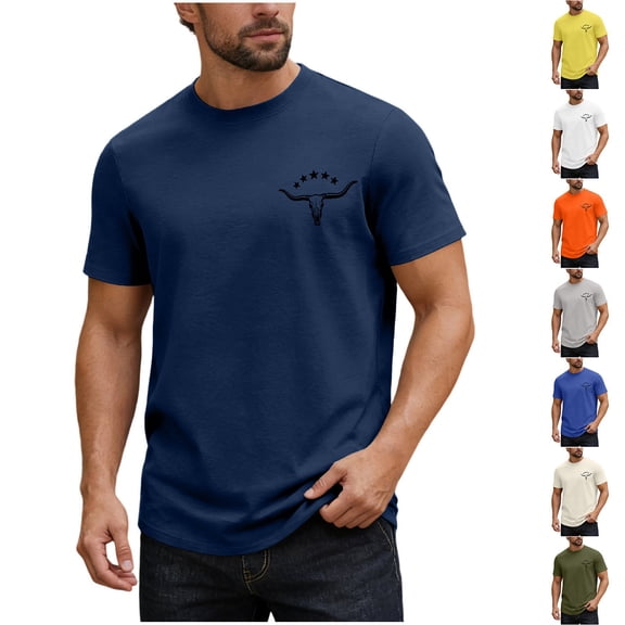 Men's Crew Neck T-Shirts- Soft Short Sleeve Cotton Graphics Basic Tees, Comfortable Classic Fit Jersey Shirts for Men Size 2XL Yellow