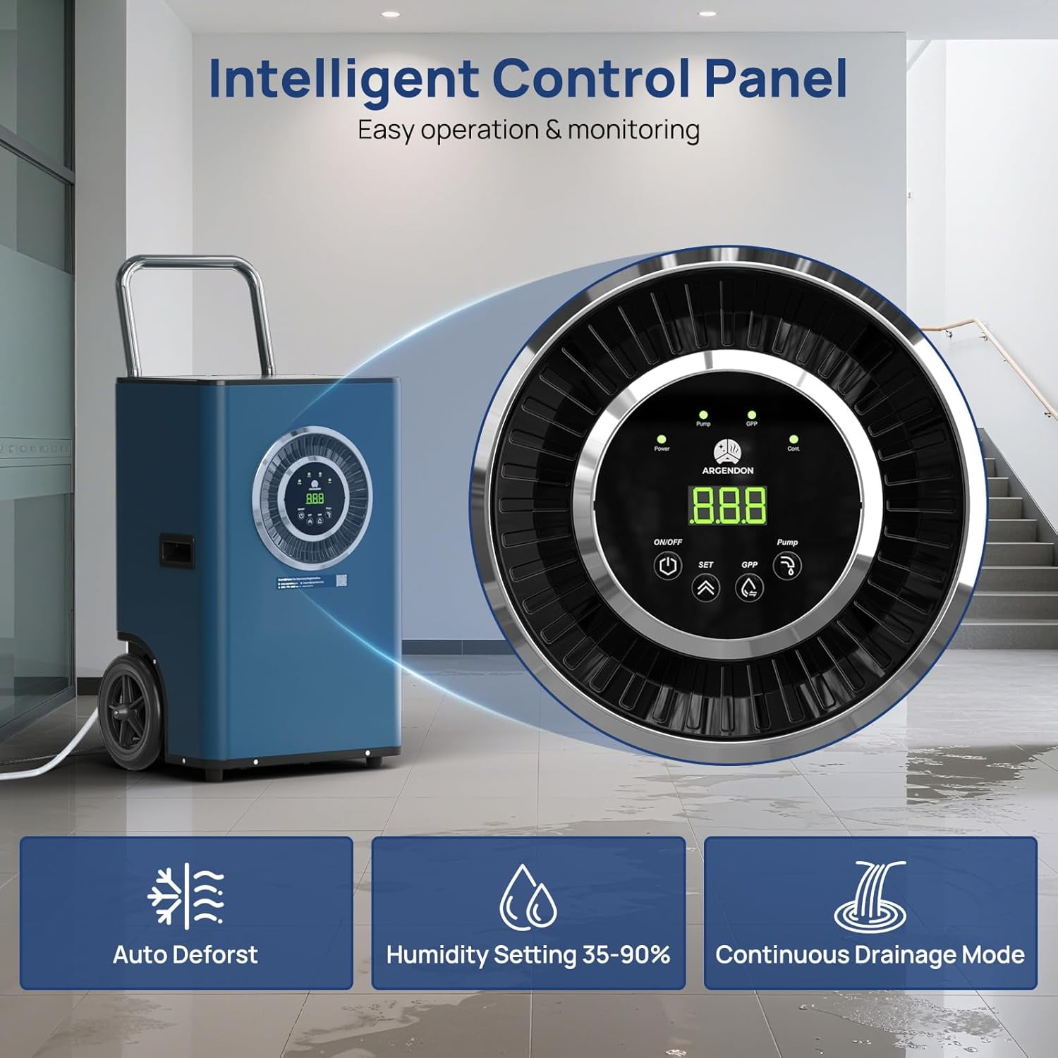 ARGENDON Commercial Dehumidifier with Pump for Basement, 110 Pints Heavy Duty Industrial  Dehumidifiers on Wheels with Drain Hose for Water Damage Restoration,Garage, AUTO Defrost ，SLGR Dehumidifiers