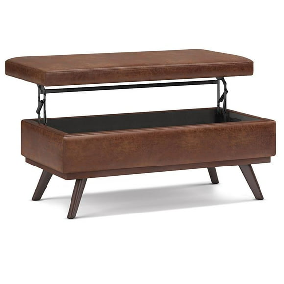 Owen 42 in.W Table Storage Ottoman in Distressed Saddle Brown Faux Leather