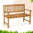 thumbnail image 3 of Costway Patio Acacia Wood Bench 2-Person Slatted Seat Backrest 800 Lbs Outdoor Natural, 3 of 8