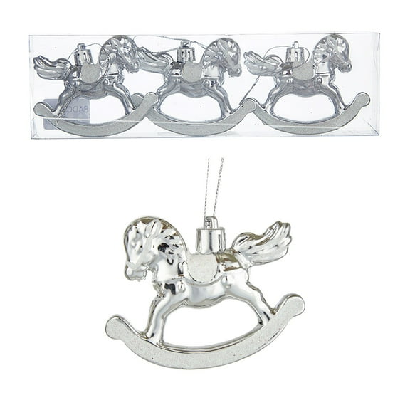 HomeDM 6Pcs Christmas Rocking Horse Plastic Ornaments Hanging Pendant for Christmas Tree Decorations Keepsake Gifts for Women Men Holiday Party Decor Silver 3.15"x2.36"