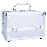 SM-2176 Aluminum Makeup Train Case Jewelry Box Cosmetic Organizer with Mirror 9"x6"x6" Silver