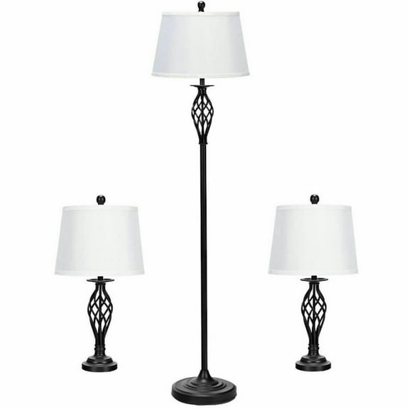Kepooman Lamp Set, Floor and Table Lamp Set,Light Set,2 Table Lamps 1 Floor Lamp Set with Fabric Shades