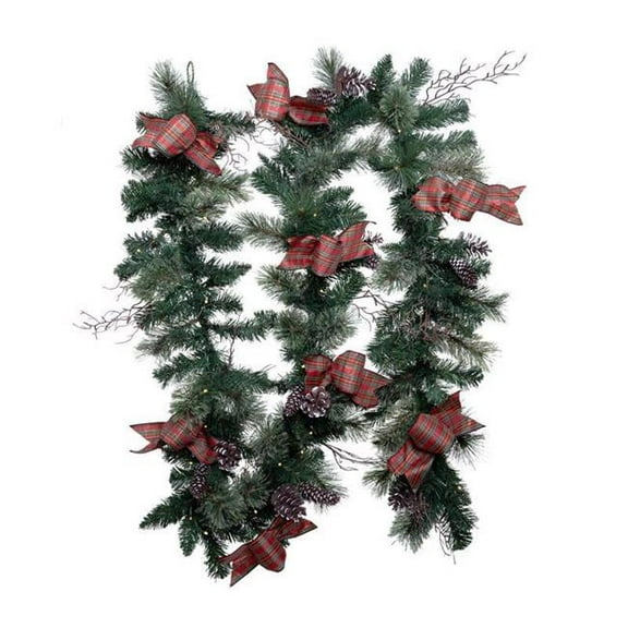 Celebrations 9096870 12 in. x 9 ft. LED Prelit Twig Pine Bow Garland - Pack of 6