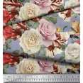 thumbnail image 2 of Soimoi Grey Cotton Poplin Fabric Leaves & Rose Floral Printed Craft Fabric by the Yard 42 Inch Wide, 2 of 3