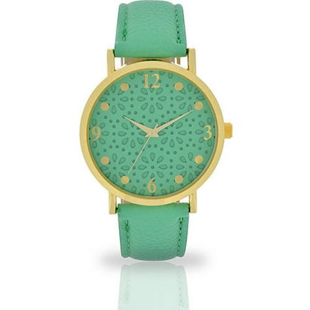 Band Mint - Women's Mint Textured Dial Watch, Faux Leather Band