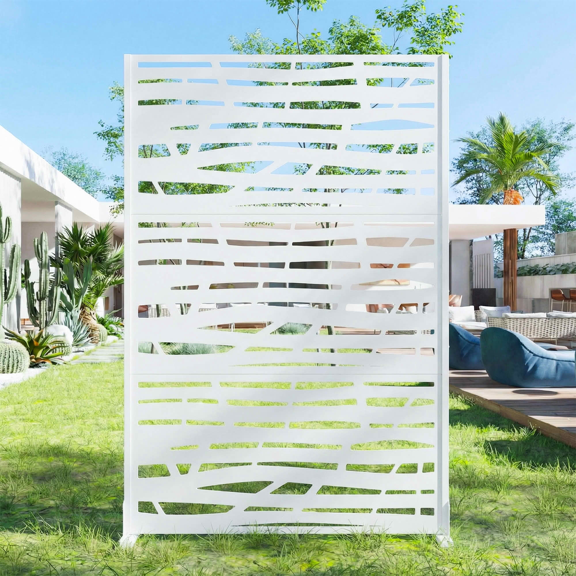 MAYEERTY 72x47x16 Inch White Jungle Rectangular Galvanized Steel Privacy Screen, 3 Piece Set for Outdoor Garden