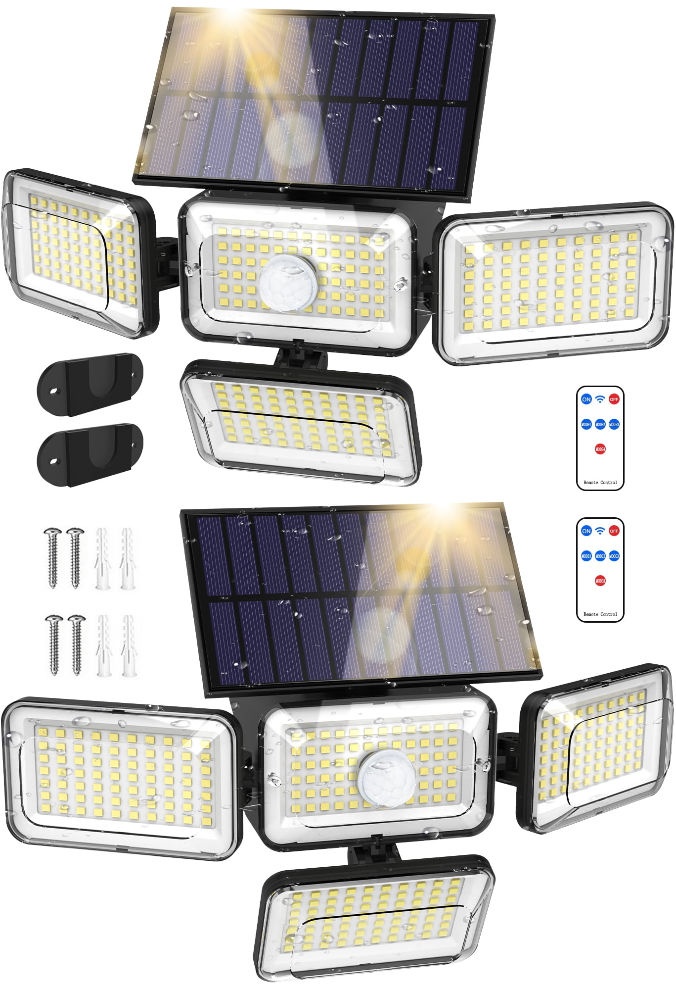 Qunler Solar Lights Outdoor, 304LED 2500LM Motion Sensor Security Lights with Remote Control, IP65 Waterproof Flood Wall Lights for Outside Garden Patio Yard Garage, 2Pack