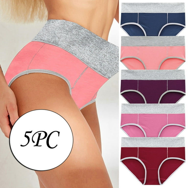 Lopecy-Sta 5PC Women Solid Color Patchwork Briefs Panties