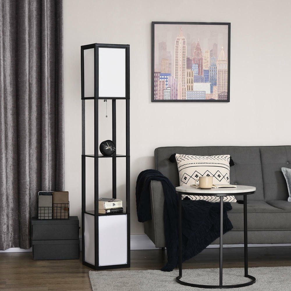 Resenkos Modern Shelf Floor Lamp - Dual Ambient Light for Living Room, Bedroom, 10.25"x10.25"x61.5", Black