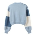 thumbnail image 7 of Arlun Women's Open Front Cropped Cardigan Sweaters Colorful Long Sleeve Knit Tops Soft Comfortable Trendy Color Block Lantern Sleeves Short Cardigans Outwear Blue M, 7 of 7