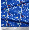 thumbnail image 3 of Soimoi Blue Rayon Crepe Fabric Artistic Bird & Tree Decor Fabric Printed Yard 46 Inch Wide, 3 of 5