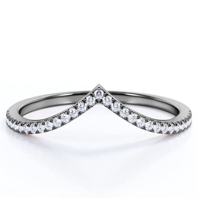 JeenMata Alianza de Boda en Forma de V de 0,25 Quilates con Forma Redonda y Pavé Festoneado - Baño de Oro Negro de 18 K sobre Plata