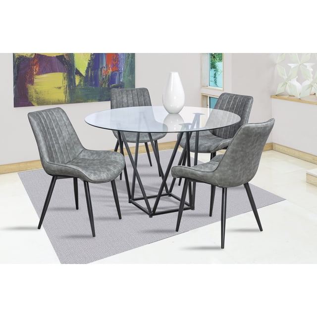 Comedor Java MOBILKRAFT Gris 4 Sillas Redondo Tubular Cristal Estilo Contemporáneo