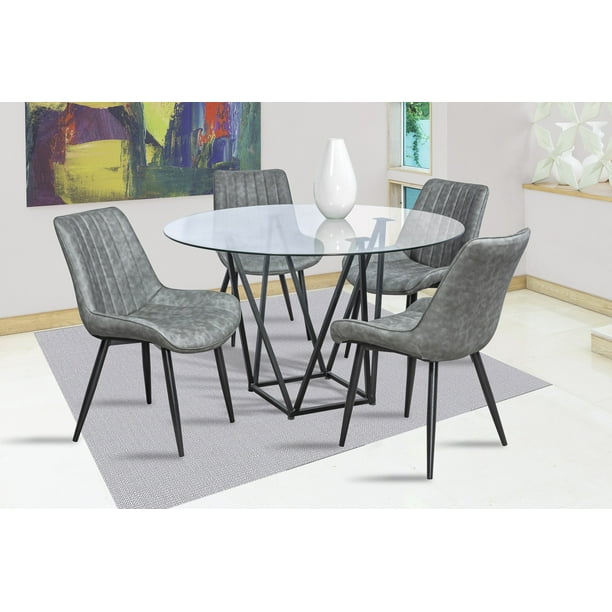 Comedor Java MOBILKRAFT Gris 4 Sillas Redondo Tubular Cristal Estilo Contemporáneo