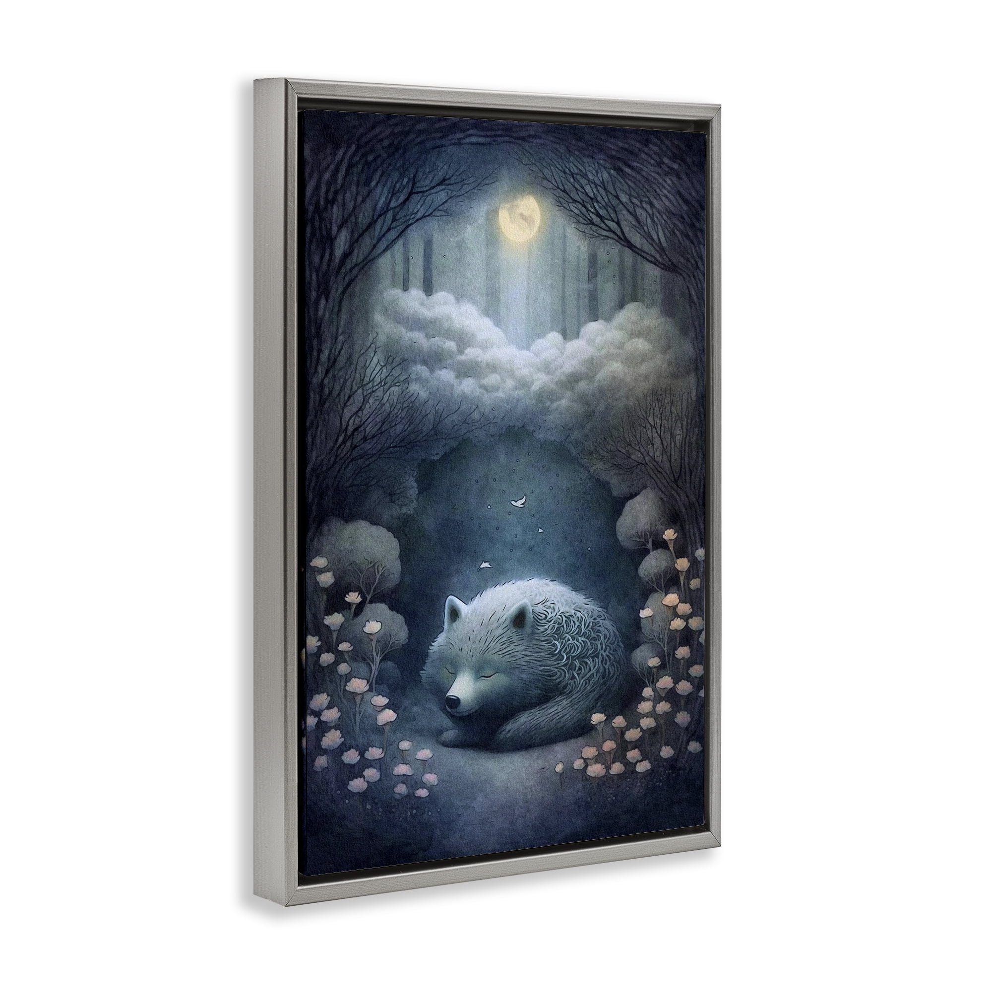 Stupell Industries Mystic White Wolf Landscape Painting Gray Floater Framed Art Print Wall Art, 17 x 25