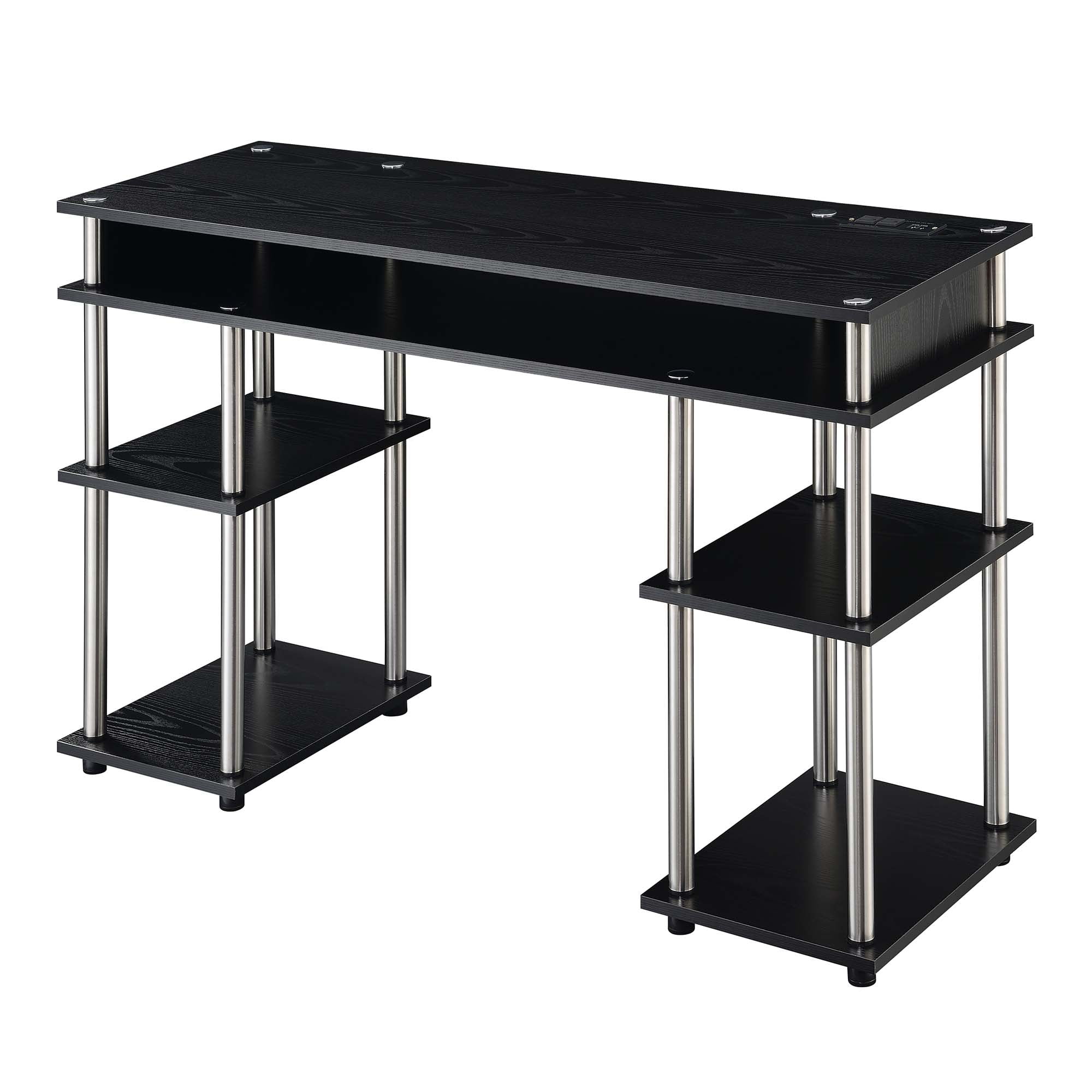 Convenience Concepts Designs2Go 30" Tall No Tools Student Desk with Charging Station and Shelves, Black