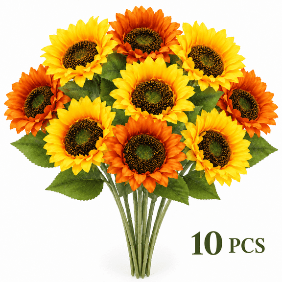 Artificial Sunflower Fake Silk Sunflowers with Stem Sunflower Decor for Wedding Birthday Party Summer Centerpieces Outdoor Indoor Decor 10PCS