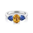 thumbnail image 2 of Gem Stone King 2.33 Ct Oval Checkerboard Yellow Citrine Blue Created Sapphire 925 Sterling Silver Ring, 2 of 4