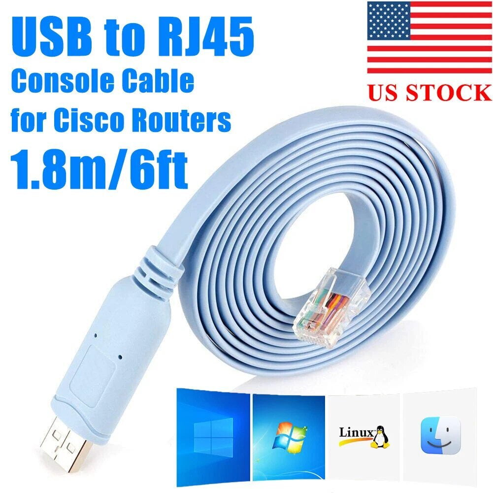 NefLaca 1PC USB Console Cable,USB to RS232 Serial to RJ45 CAT5 Console Adapter Cable for Cisco Routers FTDI Router/Switch Laptops,Windows,ios,Linux(6FT/1.8m,Blue)