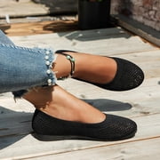 Womens Ballerina Slip On Shoes, Non Slip Knitted Trainers, Comfortable Breathable Summer Sporty Flat Shoes, Loafers, Work Shoes