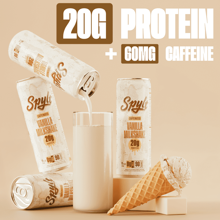 Free Shipping! SPYLT High Protein Milk with Caffeine, 20g Protein