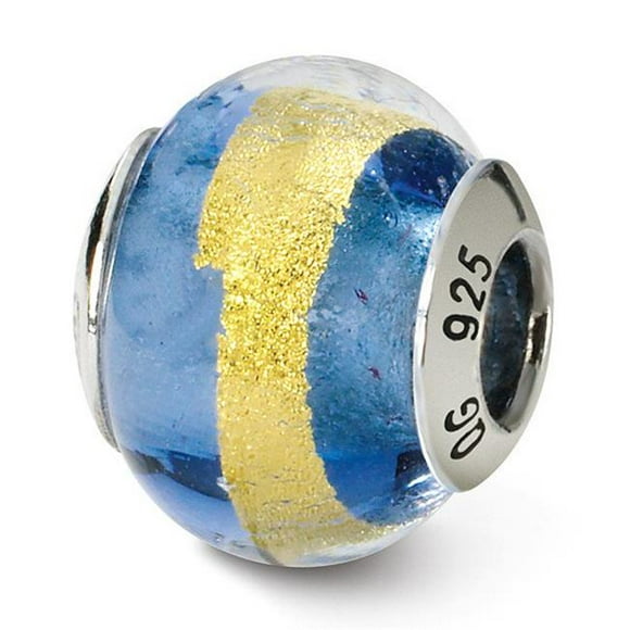 Perles de Réflexion QRS1523 Argent Sterling Bleu & Or Italien Murano Perle