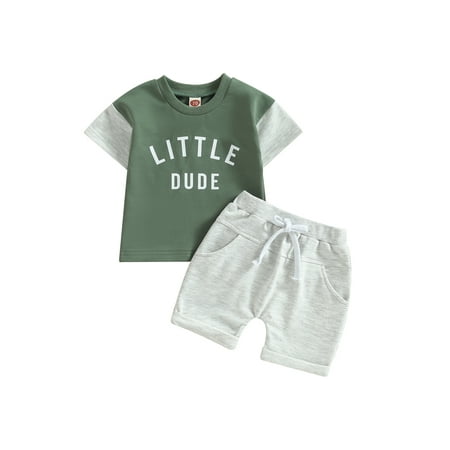 

Infant Baby Boys Summer Clothes Outfits Sets Little Dude Short Sleeve Drop Shoulder T Shirt Casual Shorts Set (Blue 3-6 Months)