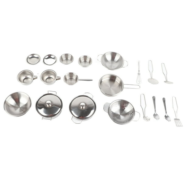 Juguetes de cocina de regalo para niños y niñas, 25 piezas de juguetes de cocina de acero inoxidable, juego de juguetes de cocina compactos y livianos