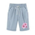 thumbnail image 2 of Qulqfy Baggy Womens Shorts 2025 Blue Bermuda Knee Length Floral High Waisted Wide-Leg Capri Shorts Women Trouser L, 2 of 3
