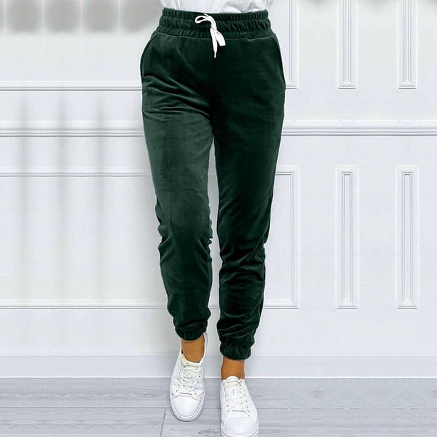 Pantalones deportivos casuales de terciopelo con cordones y cintura elástica para mujer, versátiles, de estilo europeo y americano, para otoño e invierno