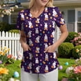 thumbnail image 2 of GEWSEY Easter Scrub Tops Women Plus Size Bunny Egg Print Scrubs Short Sleeve V Neck Holiday Nurse Uniforms with Pockets (Dark Purple, XXL), 2 of 7