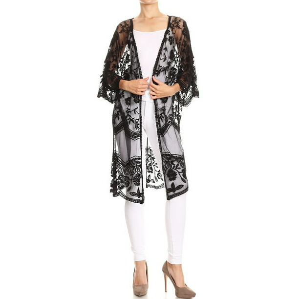 Feinuhan Summer Womens Long Embroidered Lace Kimono Cardigan With Half  Sleeves Outerwear Tops - Walmart.com