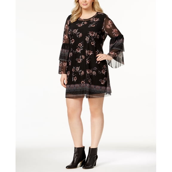 Style & Co Plus Size Printed Mesh Dress Garden Falls 0X