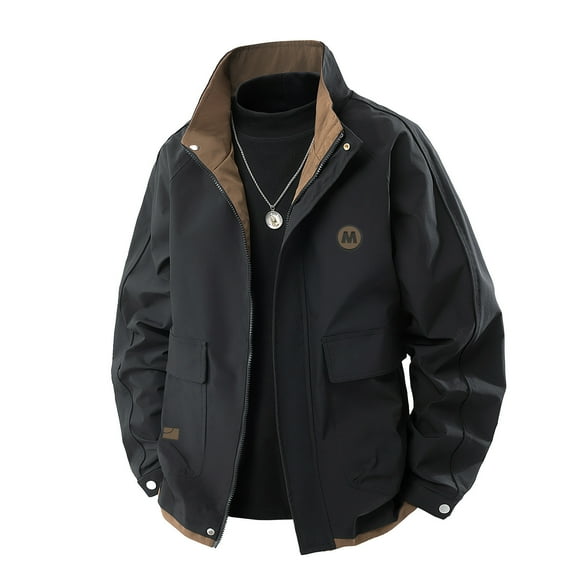 Xzbqbs Mens Workwear Jackets Full Zip Up Lightweight Outdoor Stand Collar Jacket Casual Windbreaker Color Block Jacket for Men