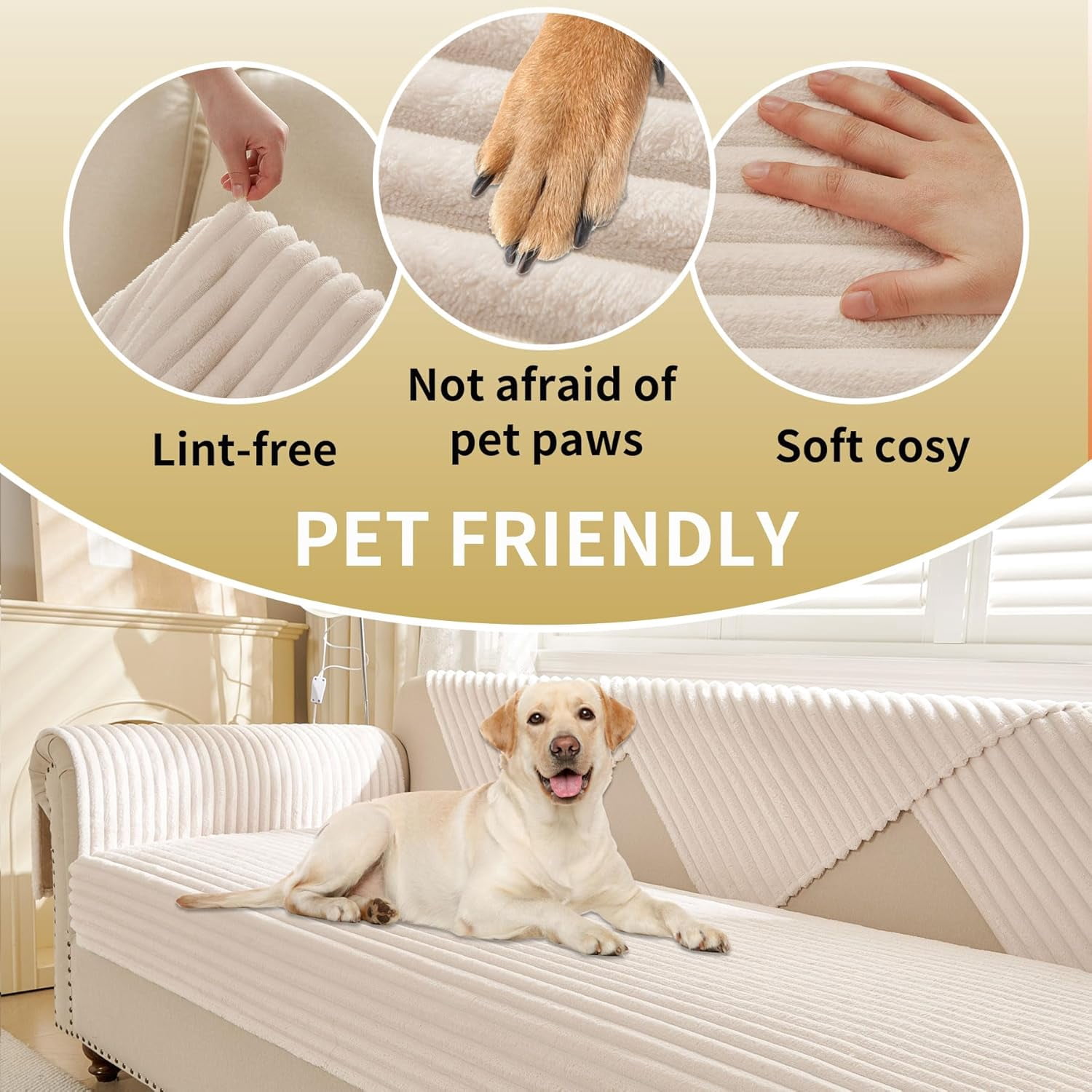 Waterproof Couch Cover for Dogs Washable, Faux Fur Pet Couch Covers for Sofa, Soft Dog Bed Cover Non-Slip Couch Covers for 3 Cushion Couch Sofa Pet Friendly (Beige, 35" x 74")