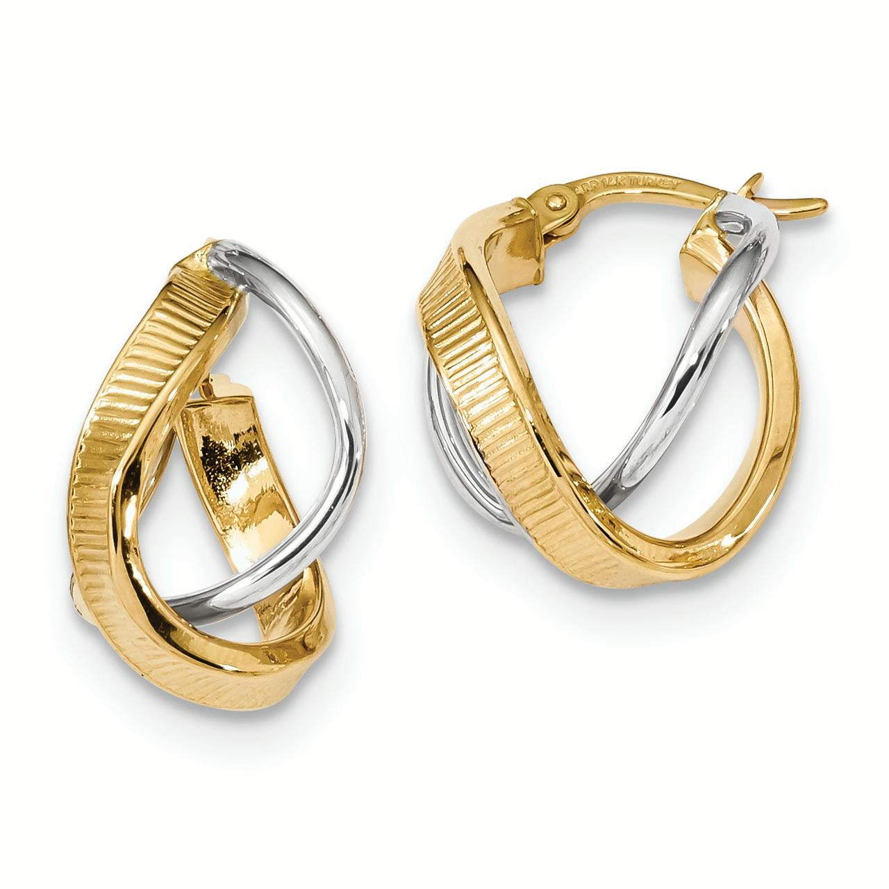 Earring Hoop - 14K White And Yellow Gold 11 MM Polished and Line ...