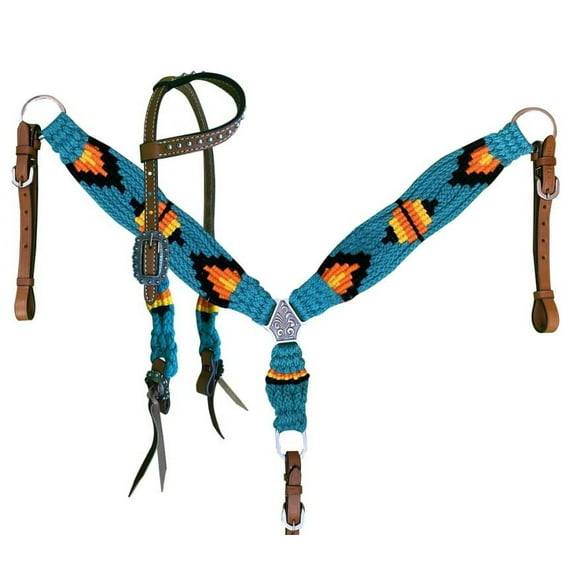 Showman Pony Turquoise, Orange & Yellow Corded Headstall & Breast Collar Set